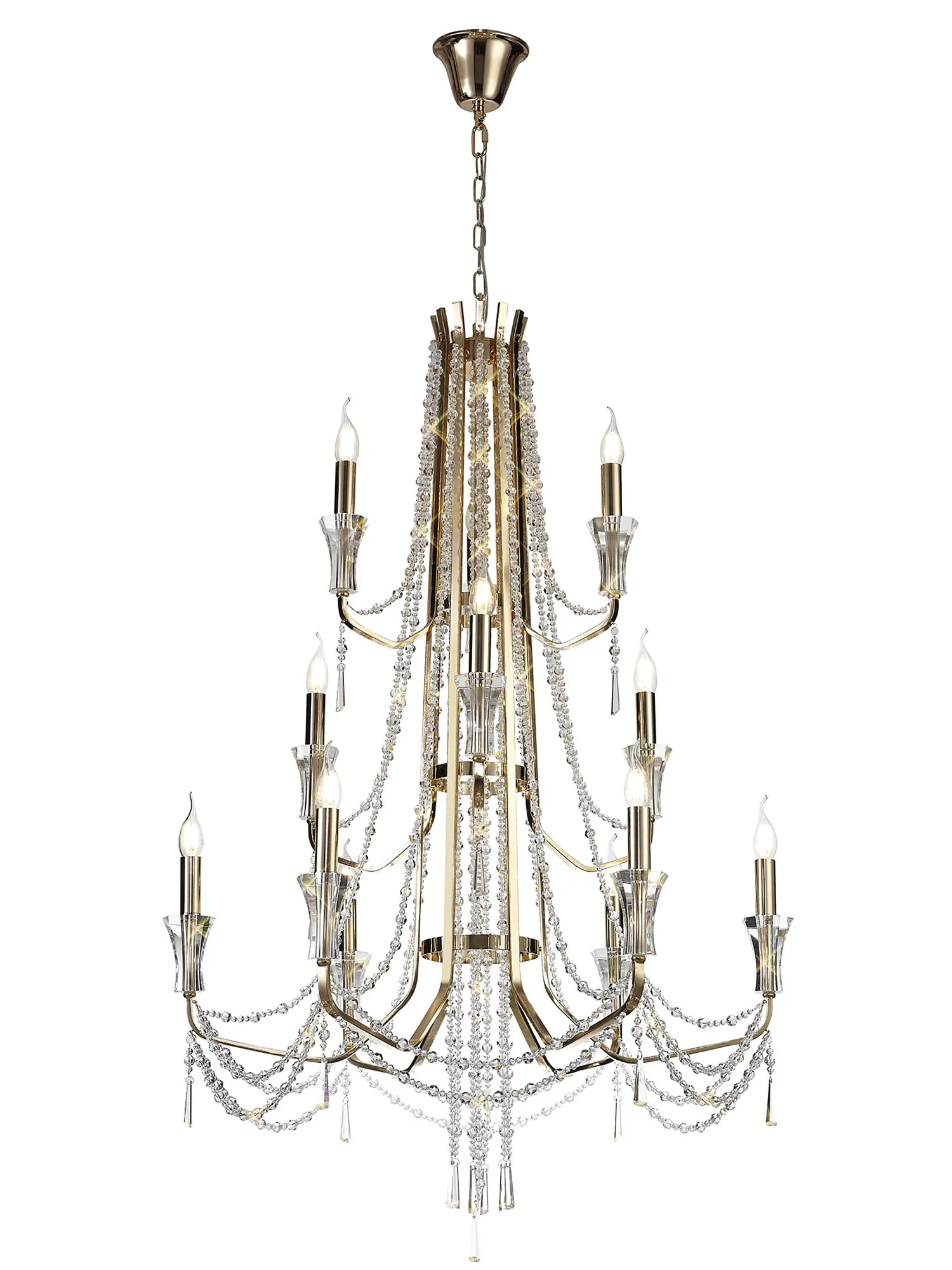 Armand French Gold Crystal Ceiling Lights Diyas Statement Crystal Fittings